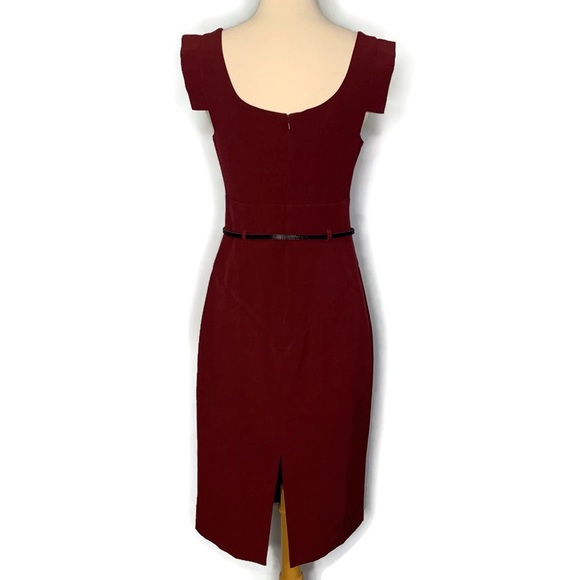 Black Halo Burgundy Jackie O Pencil Skirt Belted Sheath Dress Size M - Picture 7 of 15